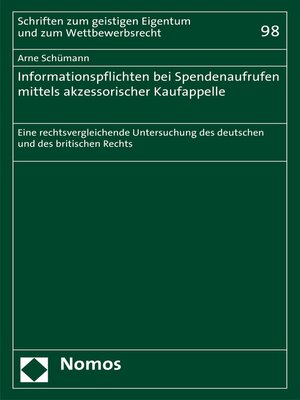 cover image of Informationspflichten bei Spendenaufrufen mittels akzessorischer Kaufappelle